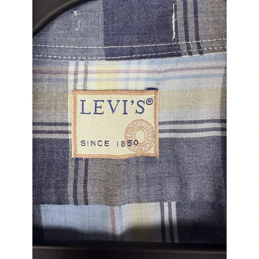 Levi's Plaid Flannel Shirt Mens XL Blue Yellow Grunge Skate Workwear